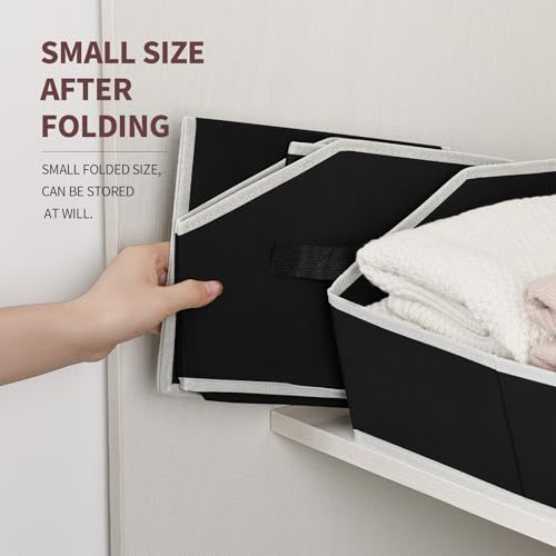 Image of Homsorout Cube Storage Bins - 6 Pack Trapezoid Storage Bins, Closet Organizers and Decorative Storage, Storage Baskets with Handle, Large Storage Basket for Home, Black