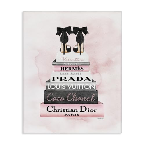 Stupell Industries Black Heels Pink Silver Bookstack Glam Fashion Design, Designed by Amanda Greenwood Wall Art, 24 x 30, Canvas