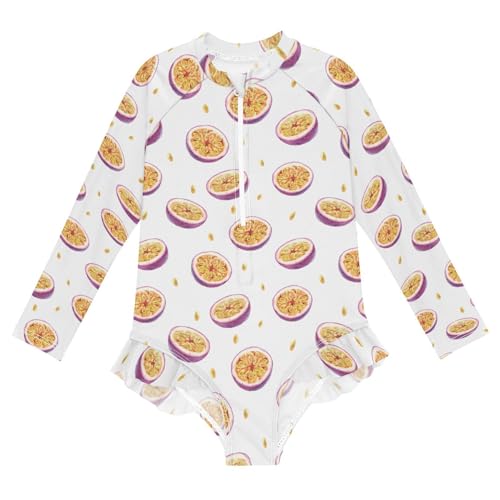 Ollabaky Baby Girls Long Sleeve Swimsuit Passion Fruit One Piece Bathing Suit Rash Guard UPF50+ Toddler Girl Swimwear, 4T Multi