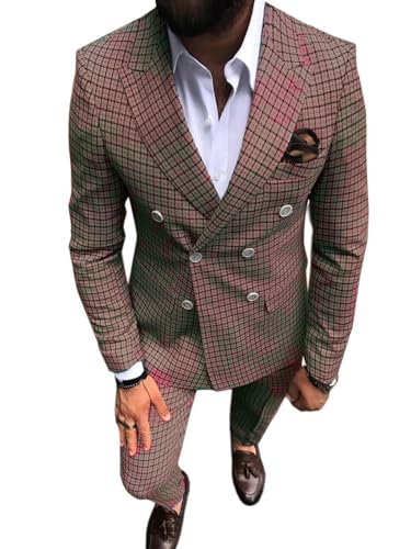 Men's Suit Slim Fits 2 Pieces Houndstooth Double Breasted Formal Tuxedos Blazer Wedding Grooms