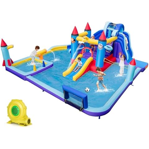 BOUNTECH Inflatable Water Slide, 18x16.5FT Mega Waterslide Park Bounce House w/Dual Slides, Water Slides Inflatables for Big Kids Backyard Party Gifts (Rocket with 1100W Air Blower) Cover