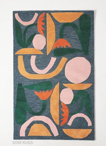Som Rugs HB-013 Flowers Upside-Down Multicolored Hand-Tufted 100% Wool Handmade Area Rug Carpet cover