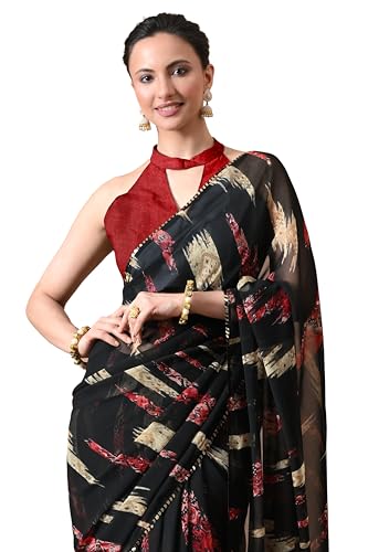 Image of MIRCHI FASHION Women Sari Georgette Chevron Printed | Modern Pattern Farewell and Festive Drape with Matching Blouse Piece