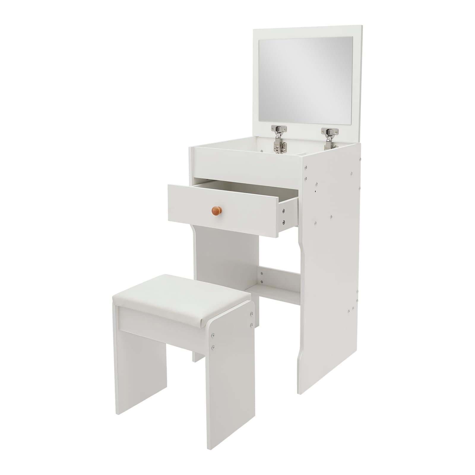 Tocador 3 en 1 pequeño, de pie, tocador con espejo abatible, juego de tocador para dormitorio, capacidad de carga de 90 kg, para apartamento, habitación pequeña