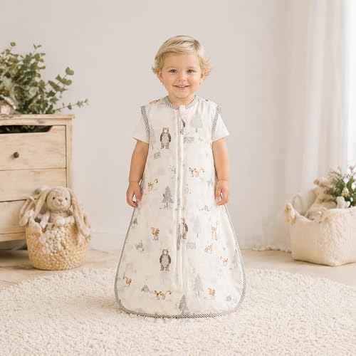 Image of Muslin Toddler Sleep Sack 3T-5T Lightweight Breathable Baby Wearable Blanket for Kids Cotton 0.3-0.5 TOG Summer Sleeping Bag Sleeveless Extra Long Zipper Design