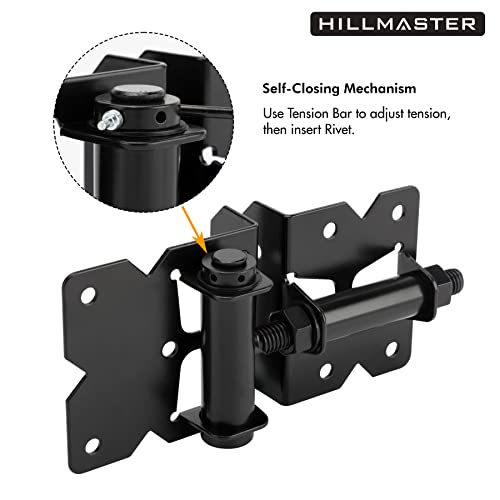 2 Pack Self Closing Gate Hinges For Wooden Fences Heavy Duty Solid Vinyl Fence Gate Closer Hinges With 22 Screws Swing Adjuster Tool 90 Degree Tension Boerboel Gate Hardware Kit Black Finish #TOP2