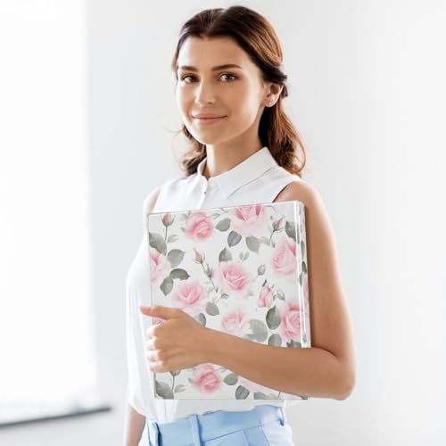 Image of 3 Ring Binder Pink Rose Floral Roses 1.5 inch Binders Three Ring Binders with Clipboard Fit 8.5'' x 11'' Paper 3 Interior PVC Clear Pockets for Office Supplies