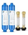 RV Inline Water Filter with 2 Flexible Hose Protector, Reduces Chlorine, Bad Taste, Corrosion, Rust, Sediments and Turbidity, Ideal for RVs, Garden, Gardening, Car Washing, Planting, 2 Pack
