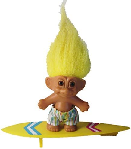 Troll Doll Surfer on Surf Board with Yellow Hair by Russ 3.25 tall by Russ