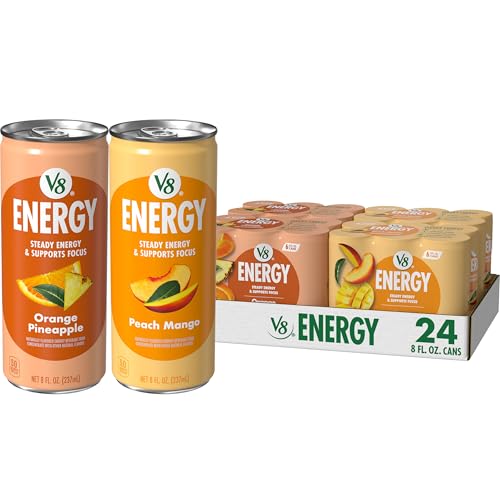 V8 Energy Peach Mango and Orange Pineapple Energy Drinks, 8 fl oz Can (24 Pack)