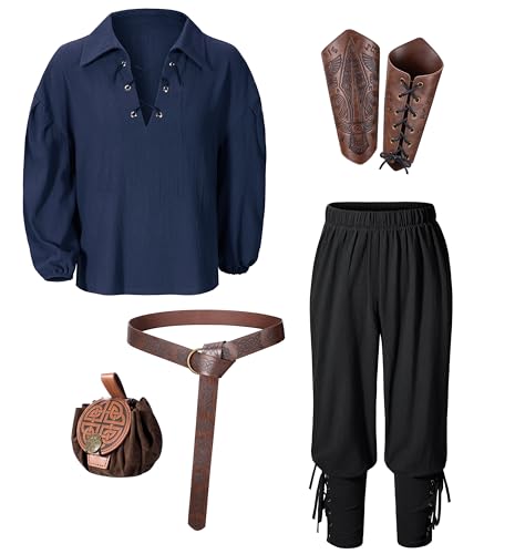 Image of Kids Medieval Viking Pirate Renaissance Tunic Pants Accessories Costume for Boys Cosplay 3-14 Years