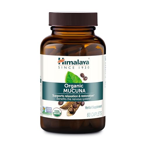 Himalaya USDA Organic Mucuna Pruriens Supplements 600mg Mucuna Pruriens Extract for Calming Relaxation from Tension and Promoting Brain Function - Vegan Non-GMO Gluten Free 60 Caplets