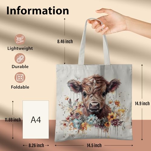 Bolso de lona estilo Western Highland Cow para mujer miniatura 6