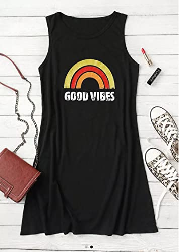 Image of Sun Salt Sand Coconut Tree Sleeveless Mini Dress Women Casual Summer Beach Vacation Dress Workout Tank Dress