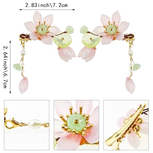 1 par de pinzas para el cabello flor loto rosa hechas a mano miniatura 2