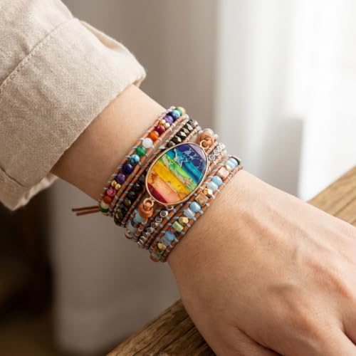 Image of YGLINE Boho Handmade Wrap Leather Tube Crystal Stone Bracelet for Women