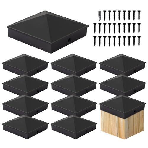 Image of VIVIDA 4x4 Aluminum Post Caps(Actual 3.5 inch x 3.5 inch), Black Metal Fence Post Caps with Waterproof Matte Powder Coated, for Wooden Fence, Deck, Mailbox, Patio, Screw & Driver Bit Included, 12 Pack