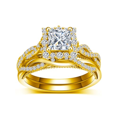 Princess Cut Moissanite Infinity Wedding Ring Set, 10k/14k/18k Real Gold Halo Engagement Ring Sets for Women Gift for Anniversary Wedding Free Engraved3