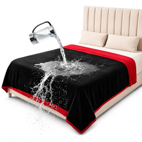 Bedding Aid Couverture Imperméable, Plaid, Protège Canapé, Anti Pipi Chien et Chat (102 x 152 cm, Rouge et Noir)