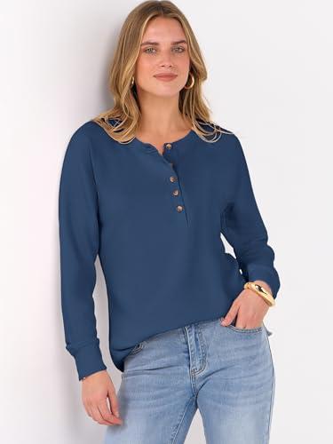 Image of ANRABESS Women's Waffle Knit Henley Top Long Sleeve Shirts