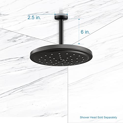 Offo Shower Arm With Flange 6 Inches Ceiling Mount Replacement Rain Shower Head Straight Arm Ceiling-Mounted For Fixed Shower Head & High Pressure Rain Matte Black #TOP4
