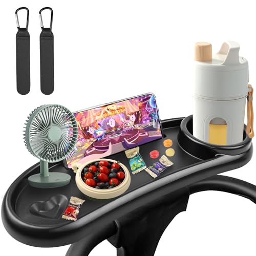 Image of UWSTE Snack Tray Compatible with Nuna Mockingbird, Adjustable Stroller Snack Tray with Cup Holder and Phone Holder, nuna stroller accessories (Include 2Pack Stroller Hook)