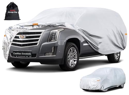 Image of Kayme 6 Layers SUV Car Cover Custom Fit for Cadillac Escalade (2007-2014), Waterproof All Weather for Automobiles,Rain Sun UV Protection.Silver