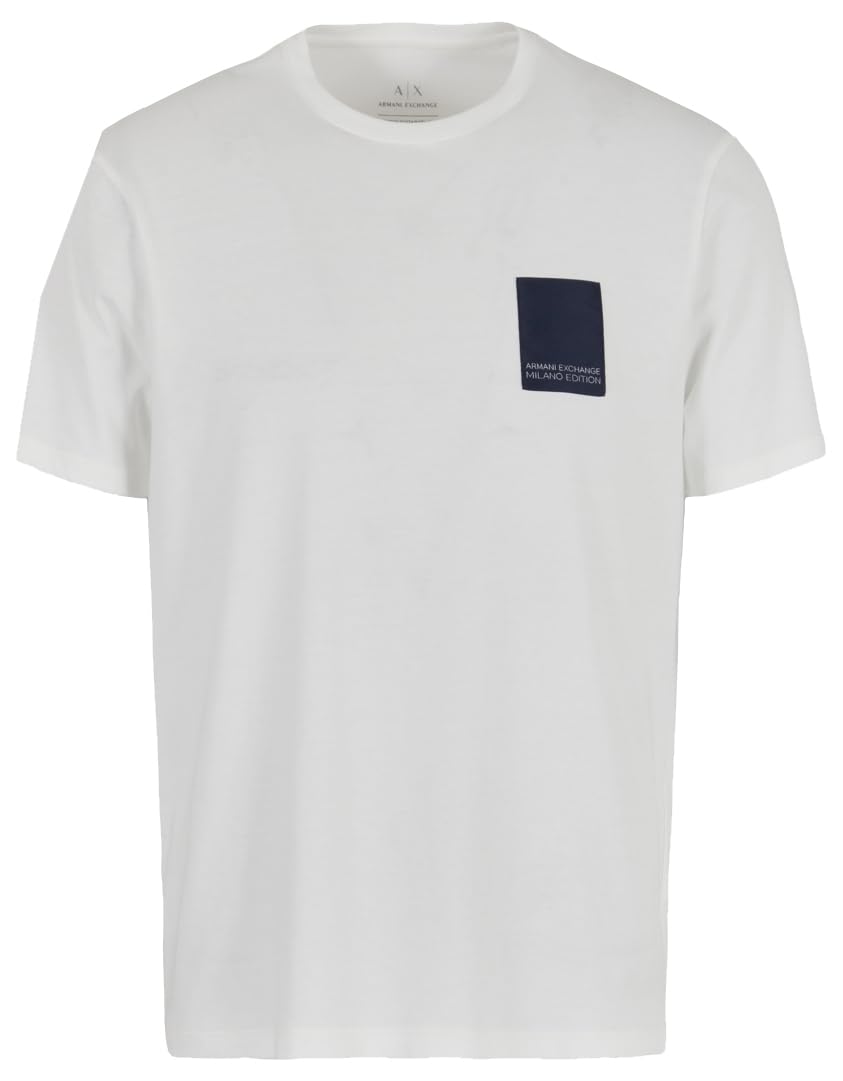 Armani Exchange Men's Limited Milano Edition Regular Fit Patch Logo Tee T-Shirt, Off White, XS