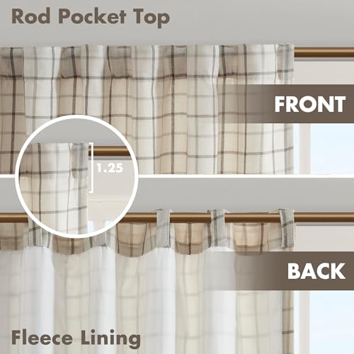 Image of Madison Park Anaheim Cabin Plaid Curtain Window, Thermal Insulated Fleece Lining, Living Room Decor Room Darkening Drape for Bedroom, 1-Single Panel Pack, 50x84, Rod Pocket & Back Tab, Natural