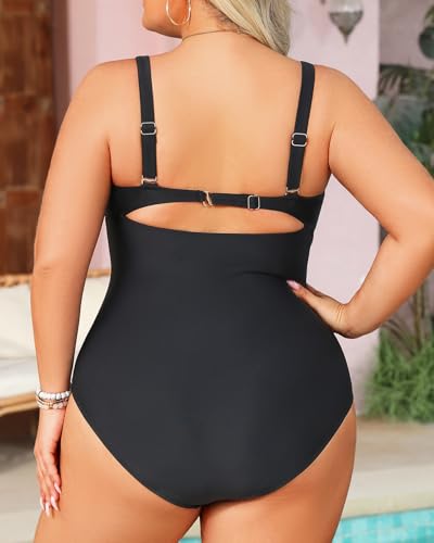 Daci Women Plus Size Cutout One Piece Swimsuits Tummy Control Bathing Suits V Neck Monokini Swimwear2