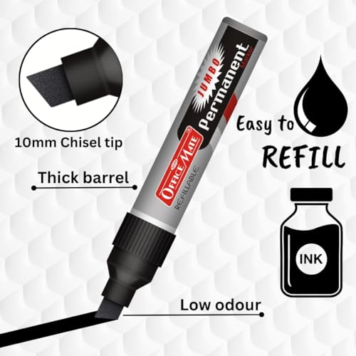 Image of Jumbo Permanent Marker Set | Large Chisel Tip Permanent Marker Pens | Waterproof & Smudge Proof Ink | Works on Cardboard, Plastic, Metal, Wood, Fabric & Glass | Pack of 2 Black Colour