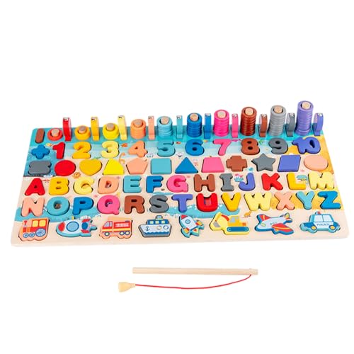 Puzzle Alphabet en Bois, Puzzle de Chiffres de Formes magnétiques avec Canne à pêche, Jouet éducatif