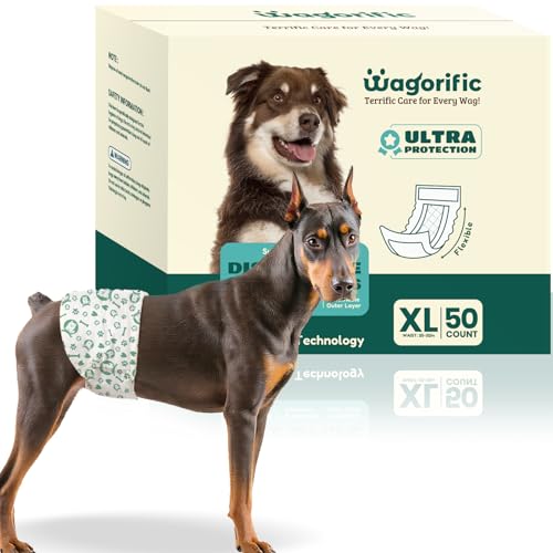 Image of Dog Diapers for Male Dogs: Leakproof, Adjustable, Soft, and Breathable Disposable Diapers for Male Doggie - Perfect for Incontinence, Training, and Travel - 50 Pack Size XL