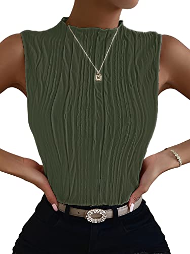 Verdusa Women's Sleeveless Mock Neck Textured Tank Top Corporate