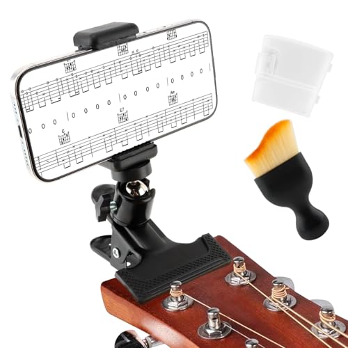 XuYelora Clip-on Guitar Phone Holder Mount with 360 Rotate Ball Head Suitable for 5.5cm to 7.5cm Handset Versatile for Live Broadcast Teaching Video Recording Gifts for Guitar Players(Black)