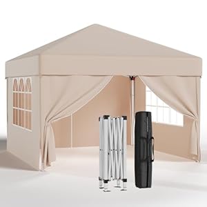JUMMICO Pavillon 3x3 Wasserdicht Stabil Winterfest Höhe Verstellbar, altpavillon mit 4 Seitenwänden, avillion UV Schutz 50+, artenpavillon Faltzelt für Garten, Innenhof, Camping, azebo Beige