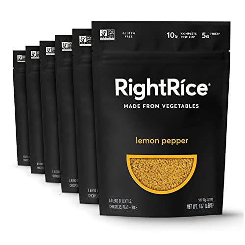 Rightrice - Lemon Pepper (7Oz. Pack Of 6) - Made From Vegetables - High Protein, Vegan, Non Gmo, Gluten Free #TOP4