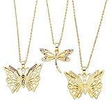 Juego de 3 collares con letra de circonita de colores, oro de 18 quilates, cadena de clavícula, sonriente, Schlo