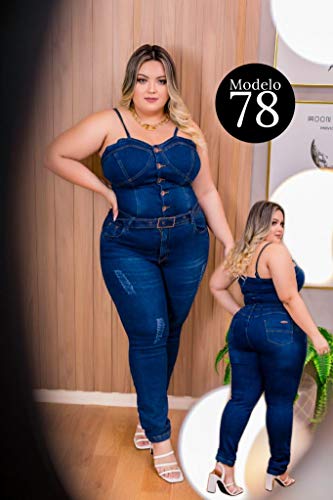 Macacão Jeans Longo Plus Size com Lycra [ESTICA] Coleção Plus Chic Leminsk Deluxe (Modelo da Imagem,