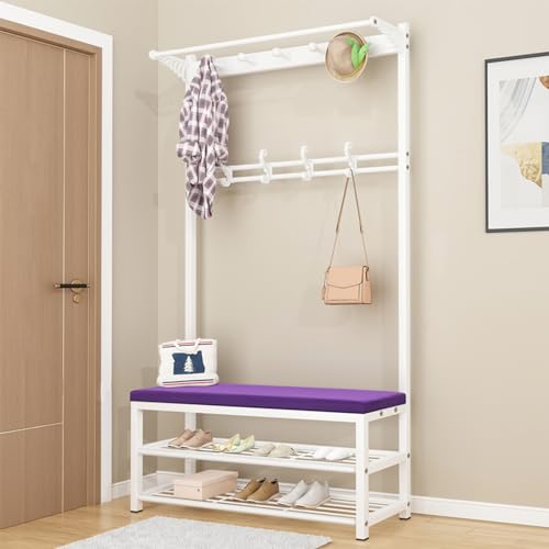 ファームハウス玄関ホールツリー、シューズ収納ベンチ、大型コートラック&フック、マッドルームオーガナイザー付き、60x33x170cm 玄関家具ソリューション