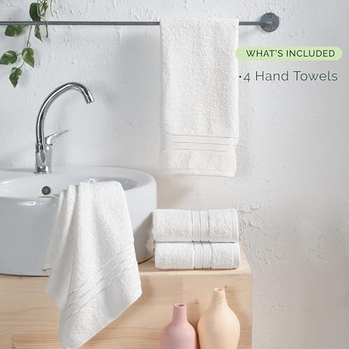 Image of Elegant Comfort Three Line Popcorn Towel Set for Bathroom 16 x 28 inches, Premium Hotel Quality 4-Pack Hand Towels, 100% Turkish Cotton, Soft and Durable, Quick Dry and Highly Absorbent, White