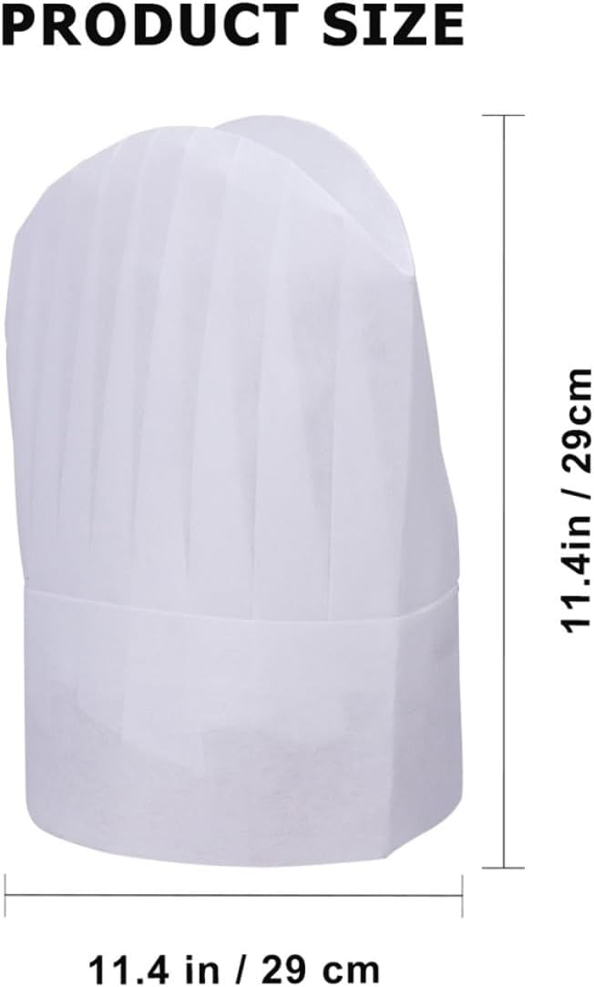 10pcs Disposable Chef Hat Non-Woven Kitchen Cooking Cap Food Server Working Hat 29x29cm Dust and Oil Resistant for Restaurant Hotel Food Service White
