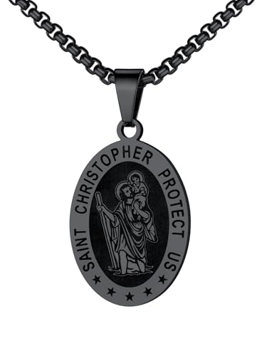 Image of U7 Saint Michael Necklace for Men,Stainless Steel /18K Gold Plated St Michael Archangel /Saint Benedict /Saint Christopher Pendant Amulet Necklace for Men Women