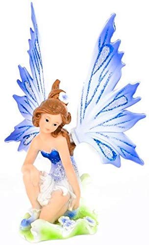 Statuette elfe paillettes et fée bleue de 11,5 cm, objet déco fantastique