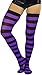 ToBeInStyle Women's Wide Vertical Striped Thigh Hi Stockings Free, Black Purple