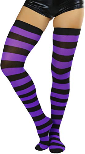Image of ToBeInStyle Women's Vibrant Horizontal Wide Striped Thigh High Stockings