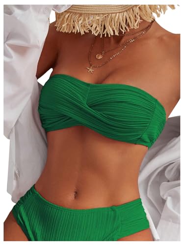 MakeMeChic Women's Twist Bandeau Solid Ruched Strapless Swimsuit Bikini Top4