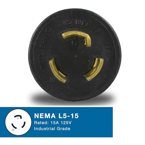 Conntek 30120 UNO Locking Plug NEMA L5-15P to NEMA 5-15R 125-Volt Adapter Black, 1PCS/PK