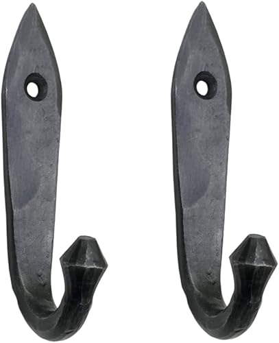 Living Ideas - Juego de 2 ganchos de hojas de metal forjado a mano ganchos de pared de hierro forjado para colgar en la pared ganchos de pared de
