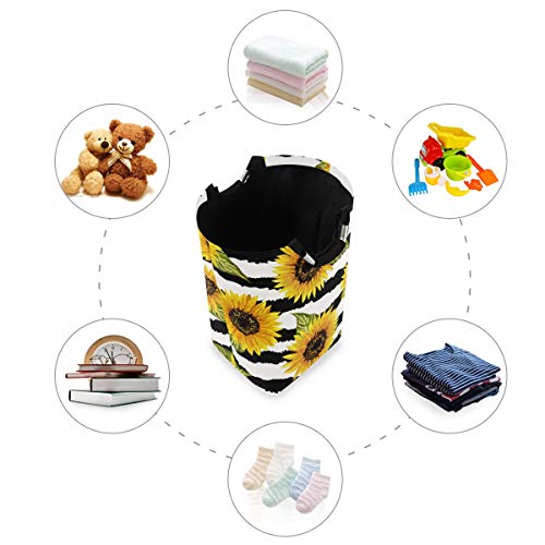 Large Sunflower Flora Stripe Laundry Bag Foldable Laundry Basket Collapsible Laundry Hamper Durable Storage Bin For College Dorm Bedroon Bathroom And Travel #TOP3
